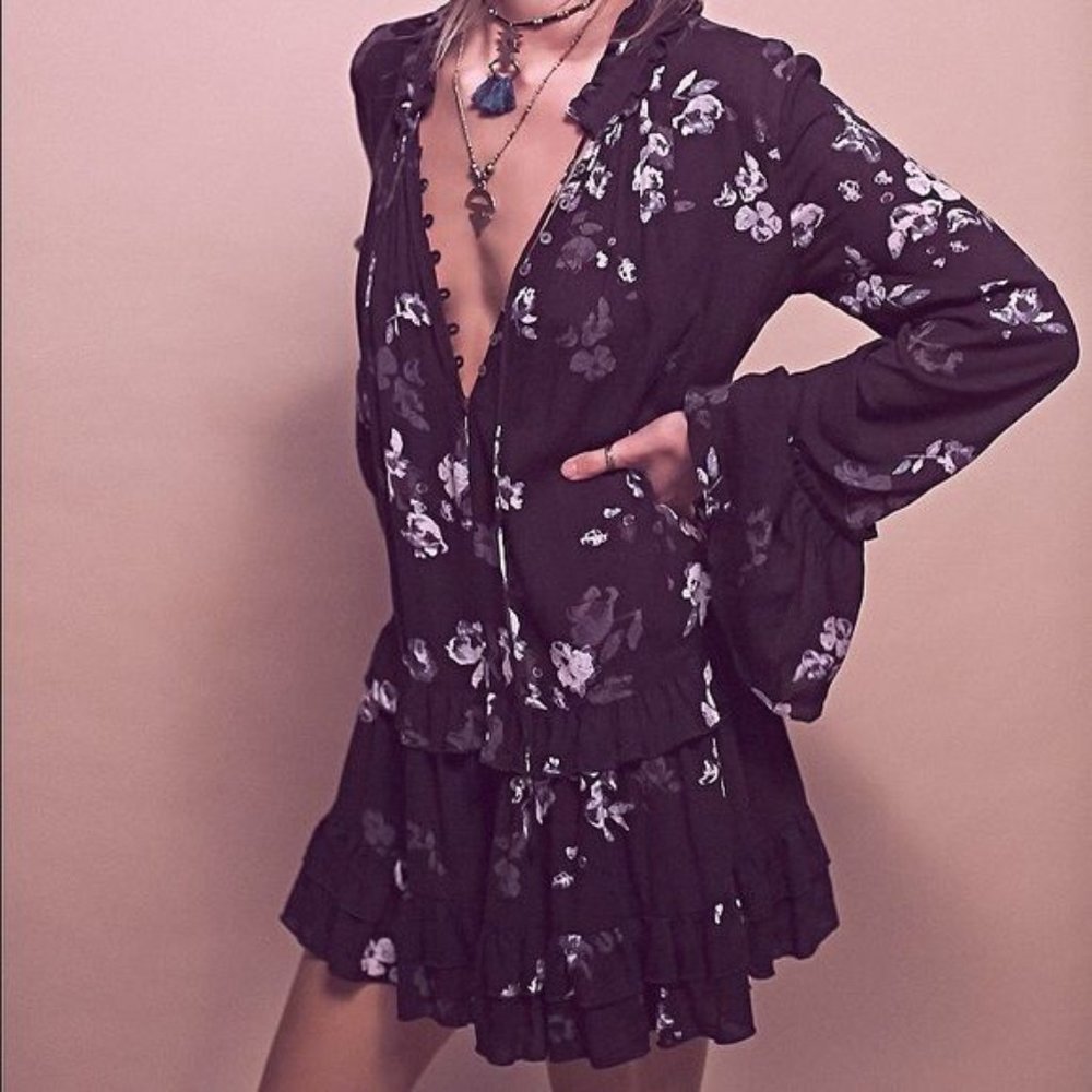 Free People Black Clover Field Printed Tunic